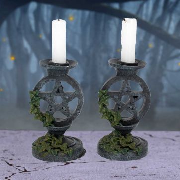 Aged Pentagram Candlesticks 13.4cm